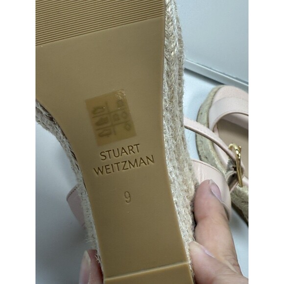 Stuart Weitzman Teddy Leather Wedge Sandal In Powder Pink Sz 9 New - Picture 9 of 9